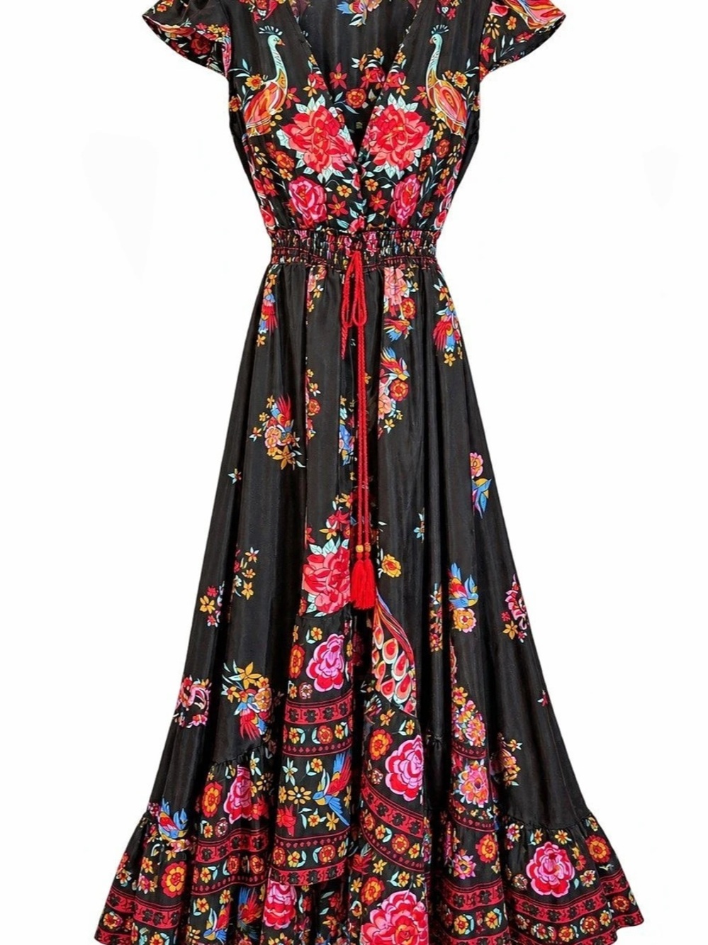Floral Maxi Dress in Black & Red Like New